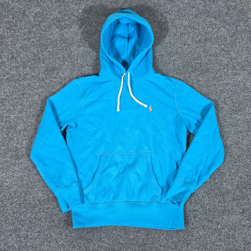 Polo Ralph Lauren Mens Blue Fleece Pullover Hoodie Embroidered Pony Small S